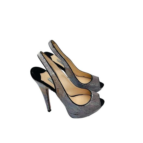 Prada Raso Paillettes Platform Slingback Heels Iridescent Sequin Size 39 US 9 - Picture 8 of 13